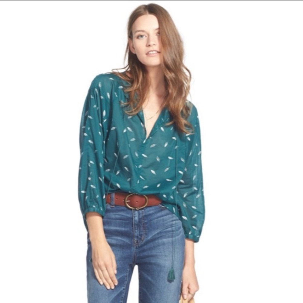 Madewell green leaf pattern blouse